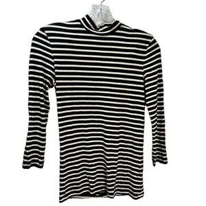 H&M Black & White Striped Long Sleeve Turtleneck Top Size S